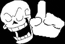 a pixel art drawing of a skull giving a thumbs up sign .