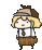 a pixel art drawing of a girl wearing a detective hat and pants .