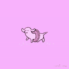 a drawing of a dog wearing a pink donut