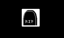 a black and white pixel art illustration of a gravestone with the words rip written on it .