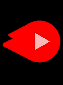 a red play button with a white triangle in the middle on a black background .