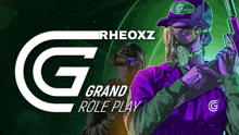 a poster for rheoxz grand role play with a man wearing a gas mask