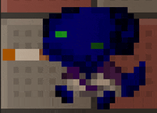 a pixel art drawing of a blue cat smoking a cigarette