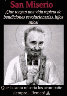 a black and white photo of a man with a beard and the words san miserio