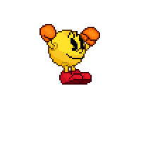 a pixel art of pac man with boxing gloves