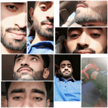 a collage of images of a man with a beard and a blue shirt