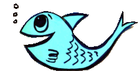 a drawing of a blue fish with a big mouth