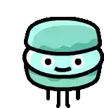 a cartoon drawing of a blue macaron with a face on it