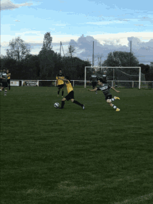 a group of soccer players are playing on a field with a sign that says " du touch " in the background