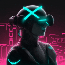 a drawing of a person wearing a virtual reality headset with an x on their head