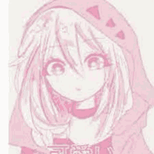 a drawing of a girl with long hair wearing a pink hoodie .