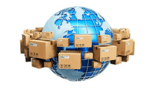 a globe is surrounded by cardboard boxes with a label that says fragile on it