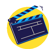 an illustration of a movie clapper board on a yellow circle