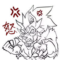 a black and white drawing of a werewolf with chinese symbols around it