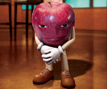 a cartoon apple with arms and legs and a face