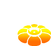 a yellow and orange flower with a white circle in the middle