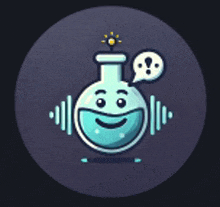 a cartoon illustration of a beaker with a smiling face and a speech bubble above it .