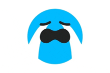 a blue crying emoji with tears coming out of its eyes and a mustache .