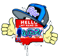 a hello my name is marco real wizard sign with cartoon hands