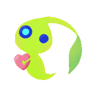 a cartoon illustration of a green worm with a pink heart in its mouth