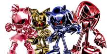 a group of metal sonic characters are standing next to each other on a white background