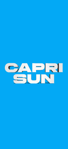 a blue background with capri sun written in white letters