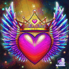 a colorful drawing of a heart with wings and a crown from paint by number