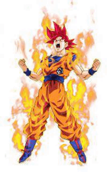 a cartoon of a man with red hair standing in a fire .