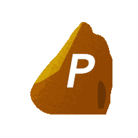 the letter p is on a brown rock