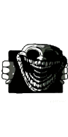 a black and white drawing of a troll face with a huge mouth and sunglasses