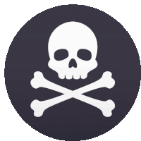 a skull and crossbones icon in a circle