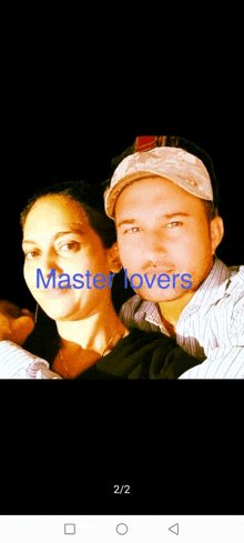 a man and a woman are posing for a picture with the words master lovers on the bottom right