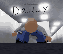 a drawing of a bald man with the word daddy written above him