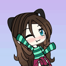 a drawing of a girl with cat ears and striped socks