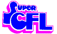 a pink and blue logo for super cfl on a white background