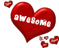 a red heart that says awesome on it