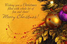 a christmas card with a christmas tree and decorations wishing you a christmas filled with whole lot of fun and cheer