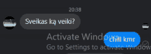 a screenshot of a text message with a blue button that says go to settings to activate window