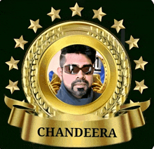 a picture of a man with sunglasses and the name chandeera