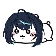 a drawing of a girl with black hair and a blue stripe in her hair