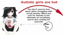 a poster that says autistic girls are hot with a picture of a girl holding a book