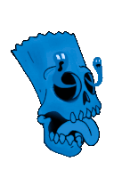 a blue bart simpson skull with a worm coming out of it 's mouth