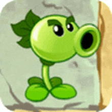 a green cartoon character with a big mouth is standing next to a stone wall .