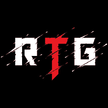 the word rtg is on a black background with a red arrow