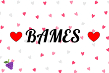 the word bames is on a white background with hearts