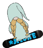 a gnome on a snowboard that says lone on it