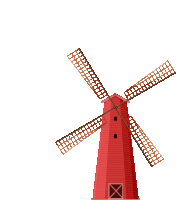 a red windmill on a white background with a x on the door