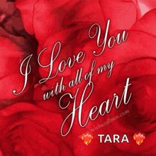 a red rose with the words i love you with all of my heart tara on it