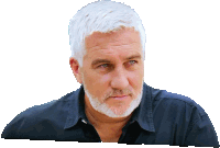 a man with white hair and a beard is wearing a black shirt