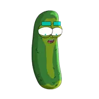 rick and morty pickle rick wearing glasses and a surprised look on his face